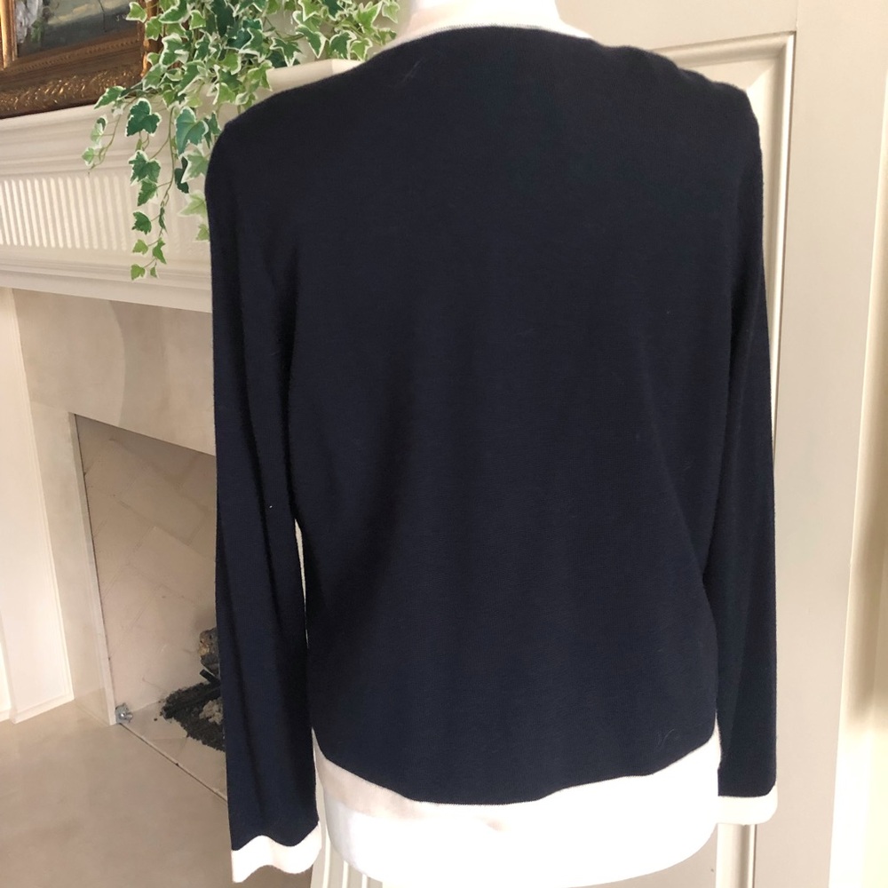 Tory Burch Kendra Cardigan Navy With Contrasting Cream Trim Size L - Picture 9 of 15
